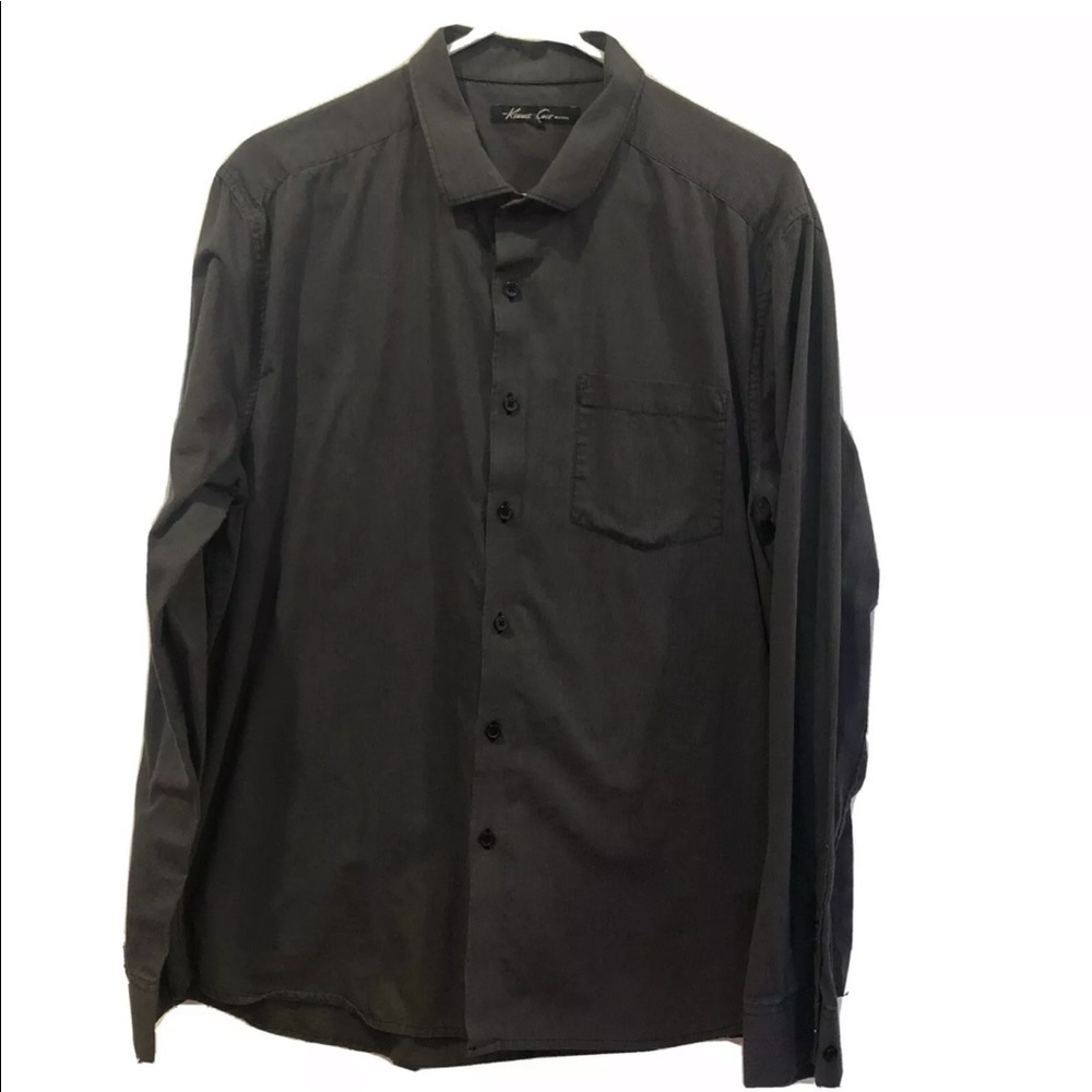 Kenneth Cole Mens Button Down Gray Striped Sz XL